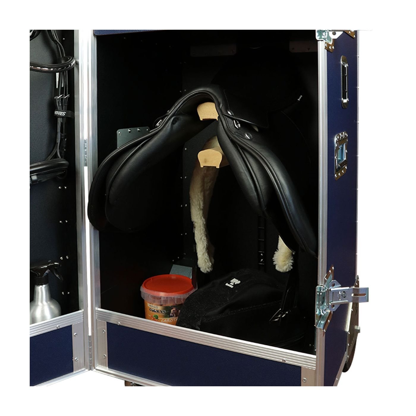 Malle de concours en bois avec 2 porte-selles et tiroir amovible