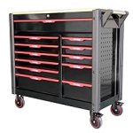 Servante d’atelier 12 tiroirs avec outils plan de travail bois et roulettes