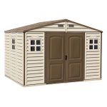 Abri de jardin en vinyle 10 x 8 avec 3 fenêtres kit de fondation métal 324,8 x 247 x 233,2 cm