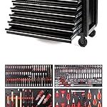 Servante d’atelier 8 tiroirs avec outils charge 35 kg par tiroir roulettes 125 mm compartiment latéral verrouillage central