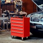 Servante d’atelier 5 tiroirs verrouillage centralisé avec roues et tapis antidérapants