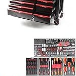 Servante d’atelier 8 tiroirs avec outils charge 35 kg par tiroir roulettes 125 mm compartiment latéral verrouillage central