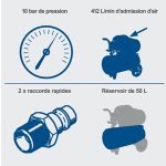 Compresseur bicylindre 50 L 10 bars 2200 W avec accessoires pneumatiques