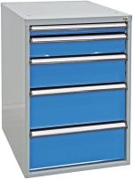 Bloc tiroirs pour établi 4 tiroirs acier 70 x 53 x 65 cm – HxLxP 80x53x70cm – 5x tiroir, Gris Clair/Bleu Clair