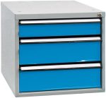 PROREGAL Boîte de rangement avec 4 tiroirs pour établi Rhino | HxLxP 65x53x70cm | Charge maximale : 60 kg | Gris clair/Bleu clair | Accessoires pour établi, système modulaire, tiroir en acier