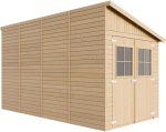 TIMBELA M340 Abri de Jardin en Bois Naturel sans paroi latérale- Stockage extérieur avec fenêtres- H243x216x416 cm/8 m2, Hangar en Bois Naturel – Atelier Rangement Outils et vélos