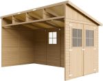 Abri de jardin en bois 8 m² avec fenêtres portes doubles et toiture étanche – sans paroi latérale
