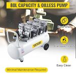 Compresseur d’air sans huile 80 L 2200 W 220 V 8 bar 2 manomètres débit 495 L/min sur roues