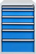 Bloc tiroirs pour établi 4 tiroirs acier 70 x 53 x 65 cm – HxLxP 80x53x70cm – 6x tiroir, Gris Clair/Bleu Clair