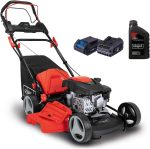 Scheppach Tondeuse à gazon thermique MS150-46E | Autotractée | Démarrage électrique | Moteur 4T| Largeur de coupe 46cm | Panier 55L | Fonction Mulching & Raccord de lavage | Lame supp. + huile incluse