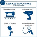 Compresseur d’air 50 L 10 bar 2200 W bicylindre aspiration 412 L/min lubrification à l’huile