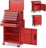 Servante d’atelier métal 5 tiroirs avec coffre amovible – Hauteur 102cm, Rouge