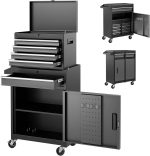 Servante d’atelier métal 5 tiroirs avec coffre amovible – Hauteur 102cm, Noir + Gris