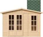 TIMBELA M334FB+H334FBBLACK Abri de Jardin en Bois 6 m² avec Sol, L332xP222xH232 cm – Chalet de Loisirs, Maison d'Été avec Bardeaux Bitumineux Noirs
