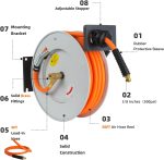 Enrouleur de tuyau d’air rétractable 15,2 m 300 psi mural