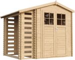 Abri de Jardin en Bois et Range bûches extérieur – Porte verrouillable de Haute qualité – Stockage extérieur I206xL272xH218 cm/ 3,53 + 0,97 m2 Petit abri à Outils, Local à vélos TIMBELA M386F