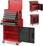 GOPLUS Servante d’Atelier avec Coffre Amovible, 28 x 59 x 102CM, Caisse à Outils Roulant avec 5 Tiroir Verrouillable & Armoire à Étagère Réglable, Poignée Latérale, pour Garage, Atelier Orange
