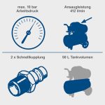 Compresseur bicylindre 50 L 10 bars 2200 W avec accessoires pneumatiques