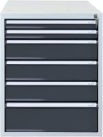 Bloc tiroirs pour établi 4 tiroirs acier 70 x 53 x 65 cm – HxLxP 65x53x70cm – 6x tiroir, Gris Clair/Gris Anthracite