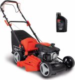Tondeuse à gazon thermique essence 150 cm3 coupe 46 cm bac 55 L mulching éjection latérale – Avec huile moteur