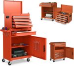 Servante d’atelier métal 5 tiroirs 2 étagères verrouillable – Orange