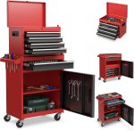 Servante d’atelier 6 tiroirs avec coffre amovible et armoire de rangement – Noir + Rouge