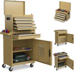 Servante d’atelier 6 tiroirs avec coffre amovible et armoire de rangement – Jaune