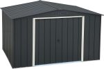 Abri de jardin en métal 9,16 m2 portes coulissantes ventilation – 10 x 8 Gable Roof, Gris anthracite et noir