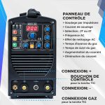 Poste à souder TIG AC/DC 200 A 230 V avec fonction impulsion et mode MMA