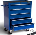 Servante d’atelier 5 tiroirs verrouillage centralisé avec roues et tapis antidérapants