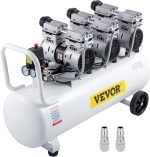VEVOR Compresseur d'air Silencieux Sans Huile 50L, Compresseur à Air Horizontal Ultra Silencieux Moteur en Cuivre, pour la Réparation à Domicile/le Gonflage des Pneus Nettoyage du Chauffage au Sol