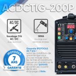 Poste à souder TIG AC/DC 200 A 230 V avec fonction impulsion et mode MMA
