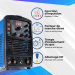 Poste à souder TIG AC/DC 200 A 230 V avec fonction impulsion et mode MMA
