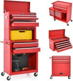 Servante d’atelier métal 5 tiroirs avec coffre amovible – Hauteur 132cm, Rouge