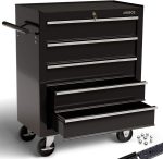 Servante d’atelier 5 tiroirs verrouillage centralisé avec roues et tapis antidérapants – Noir