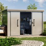 Abri de jardin en métal toit plat porte coulissante gris