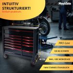 Servante d’atelier 12 tiroirs avec outils plan de travail bois et roulettes