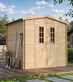 Abri de jardin en bois avec plancher traité 3,53 m² portes doubles et fenêtres