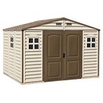 Abri de jardin en vinyle 10 x 8 avec 3 fenêtres kit de fondation métal 324,8 x 247 x 233,2 cm