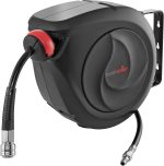 Poppstar Enrouleur de tuyau d'air comprimé tuyau: 30m + 2m, diamètre intérieur 3/8&quote; 9,5x15mm, raccord en laiton 1/4&quote; BSPT, Devidoir de tuyau d'air avec rembobinage automatique