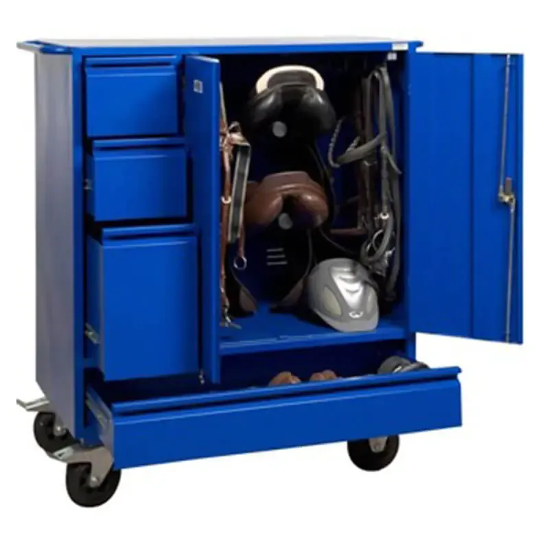 Malle de concours en bois avec 4 tiroirs et 2 porte-selles