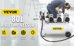 Compresseur d’air sans huile 80 L 2200 W 220 V 8 bar 2 manomètres débit 495 L/min sur roues