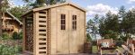 Abri de jardin en bois avec bûcher et plancher traité 4,47 m² portes doubles et fenêtres