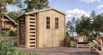 Abri de jardin en bois avec bûcher et plancher traité 4,47 m² portes doubles et fenêtres