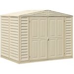 Abri de jardin adossable en vinyle 4 x 8 kit fondation métal porte réversible