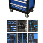 Chariot d’atelier 7 tiroirs avec 207 outils charge totale 400 kg verrouillage central roues avec freins