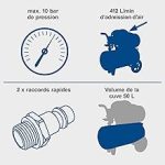 Compresseur d’air 50 L 10 bar 2200 W bicylindre aspiration 412 L/min lubrification à l’huile
