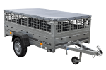 Remorque benne basculante UNITRAILER Garden Trailer 230 KIPP 230×125 cm, PTAC 750 kg, ridelles grillagées + bâche plate