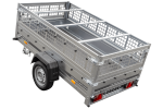 Remorque benne basculante UNITRAILER Garden Trailer 230 KIPP 230×125 cm, PTAC 750 kg, ridelles grillagées + bâche plate