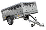 Remorque benne basculante UNITRAILER Garden Trailer 230 KIPP 230×125 cm, PTAC 750 kg, ridelles grillagées + bâche plate